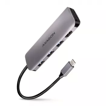 Axagon HMC-HCR3A 3x USB-A+ HDMI+ SD/microSD USB-C 3.2 Gen 1 hub 20cm bekabelde USB 3.2 Gen 1 (3.1 Gen 1) Type-C grijs