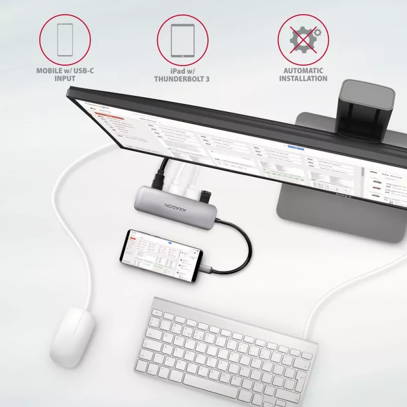 Axagon HMC-HCR3A 3x USB-A+ HDMI+ SD/microSD USB-C 3.2 Gen 1 hub 20cm bekabelde USB 3.2 Gen 1 (3.1 Gen 1) Type-C grijs