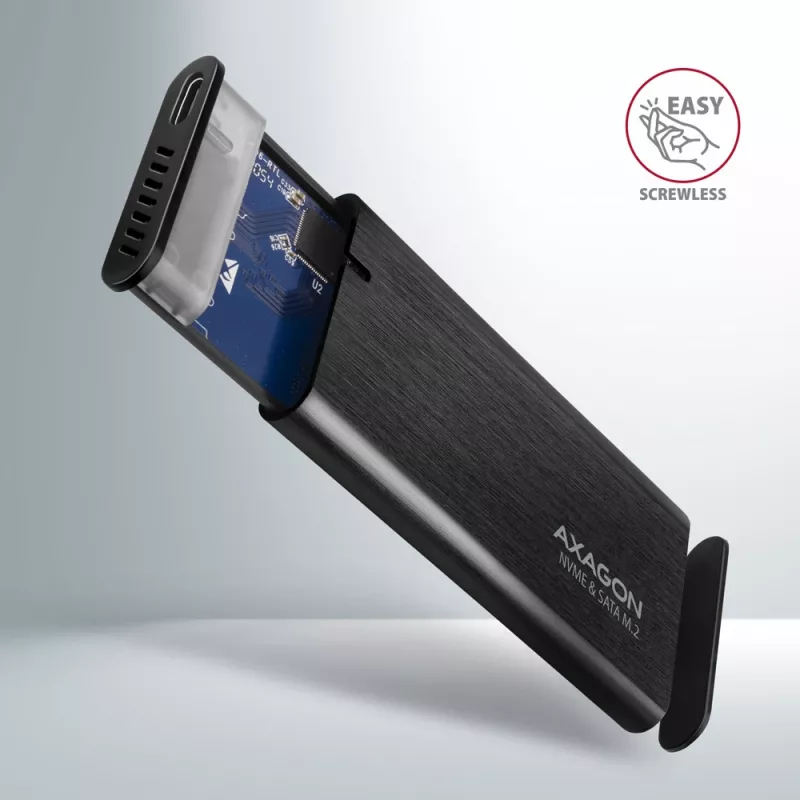 Axagon EEM2-SB2 Externe USB-C 3.2 Gen 2 metalen behuizing voor M.2 NVMe & SATA SSD's. Schroefloos