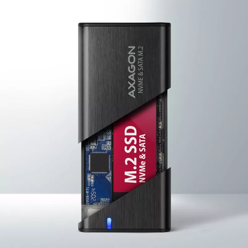Axagon EEM2-SB2 Externe USB-C 3.2 Gen 2 metalen behuizing voor M.2 NVMe & SATA SSD's. Schroefloos