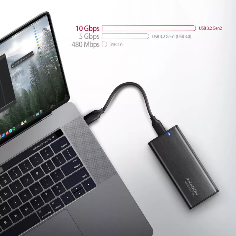 Axagon EEM2-SB2 Externe USB-C 3.2 Gen 2 metalen behuizing voor M.2 NVMe & SATA SSD's. Schroefloos
