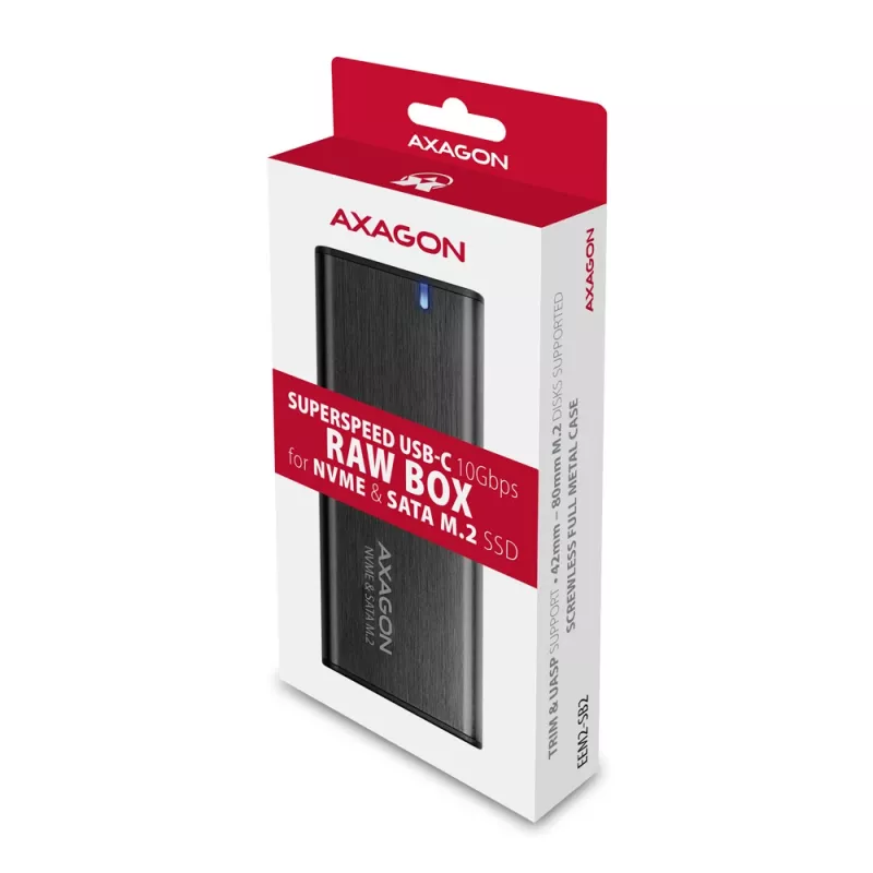 Axagon EEM2-SB2 Externe USB-C 3.2 Gen 2 metalen behuizing voor M.2 NVMe & SATA SSD's. Schroefloos