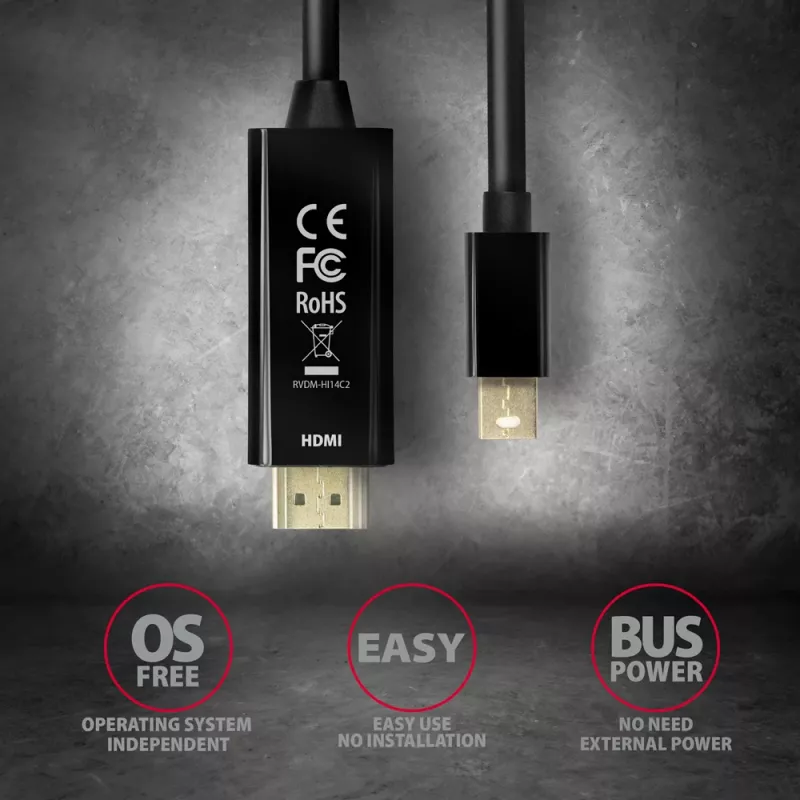 Axagon RVDM-HI14C2 Mini DisplayPort naar HDMI adapterkabel 4K 30Hz 1,8m