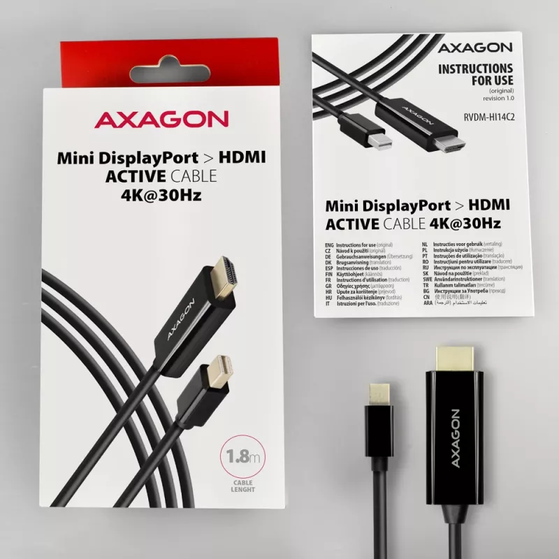 Axagon RVDM-HI14C2 Mini DisplayPort naar HDMI adapterkabel 4K 30Hz 1,8m