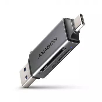 Axagon CRE-DAC USB-C+ USB-A 5 Gbps MINI 2-slot & LUN SD/microSD kaartlezer USB 3.0 Type-A/Type-C grijs