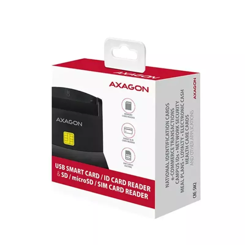 Axagon CRE-SM2 Smartcard-lezer USB 2.0 zwart 1,3m kabel