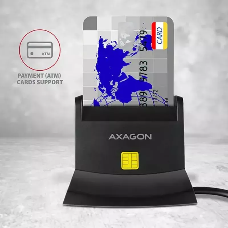 Axagon CRE-SM2 Smartcard-lezer USB 2.0 zwart 1,3m kabel