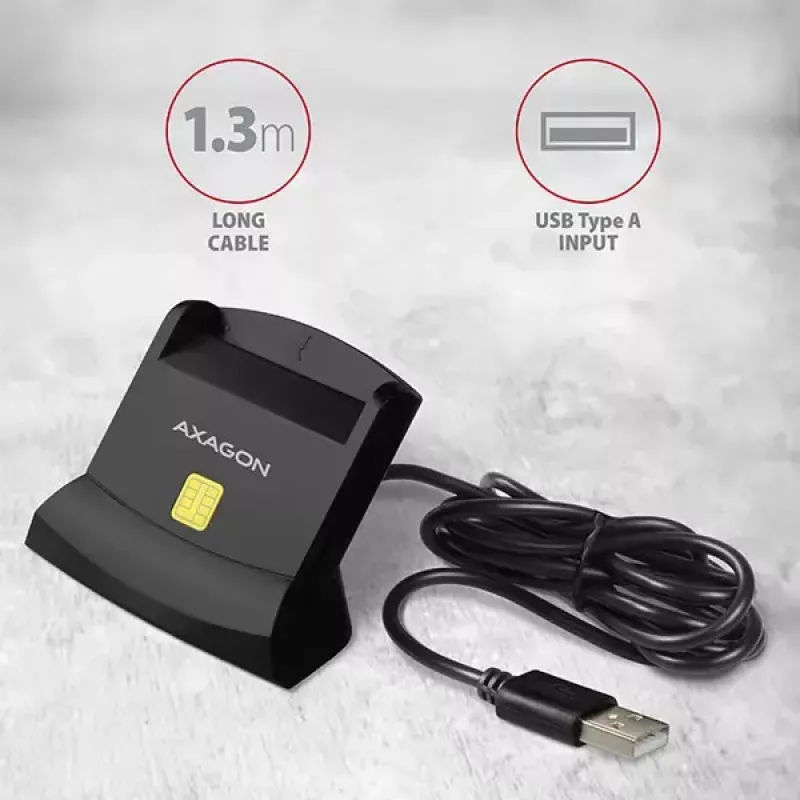 Axagon CRE-SM2 Smartcard-lezer USB 2.0 zwart 1,3m kabel
