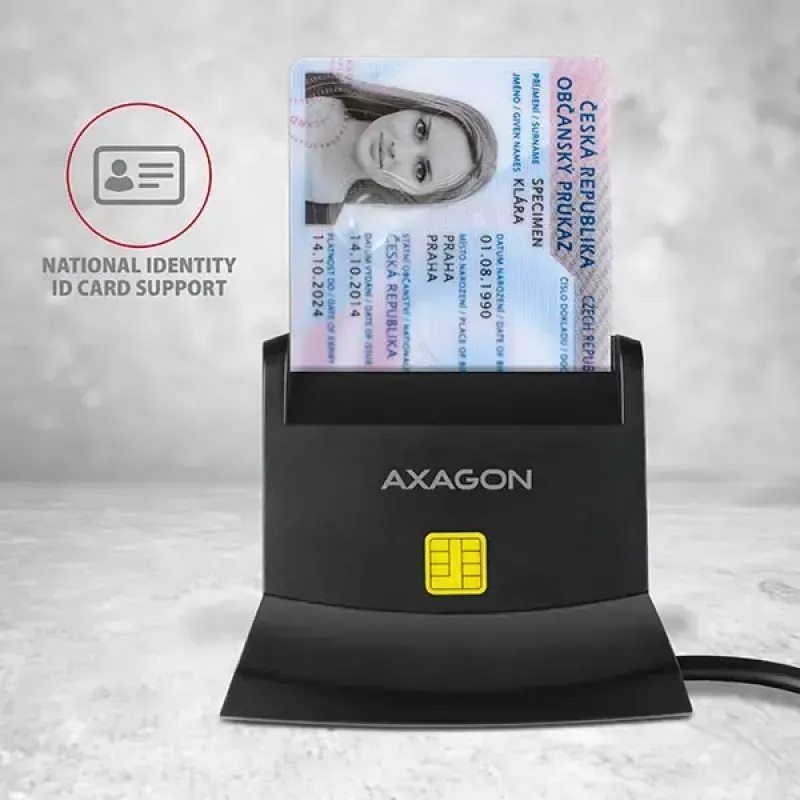 Axagon CRE-SM2 Smartcard-lezer USB 2.0 zwart 1,3m kabel