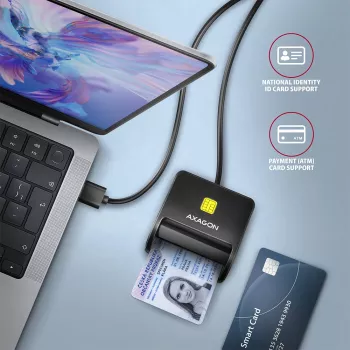 Axagon CRE-SM3N USB-A smartcard-/ID-kaart platte lezer, USB 2.0, 1,3 m, zwart, 57 g