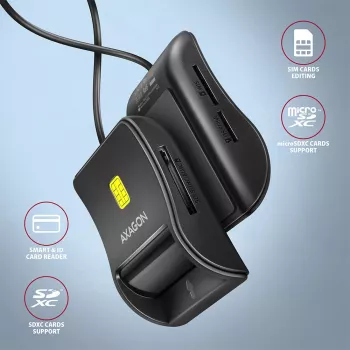 Axagon CRE-SM3SD USB smartcard- & SD/microSD/SIM platte kaartlezer indoor USB 2.0 zwart