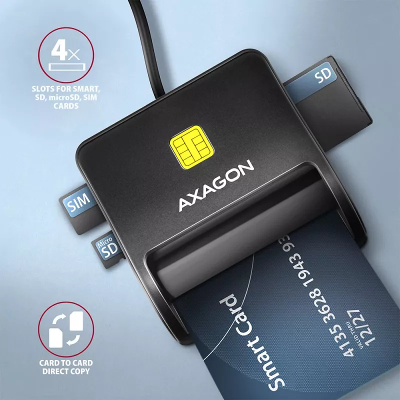 Axagon CRE-SM3SD USB smartcard- & SD/microSD/SIM platte kaartlezer indoor USB 2.0 zwart