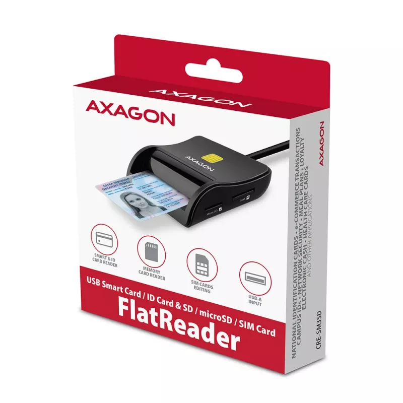 Axagon CRE-SM3SD USB smartcard- & SD/microSD/SIM platte kaartlezer indoor USB 2.0 zwart