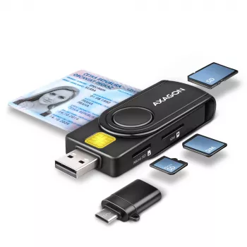 Axagon CRE-SMP2A USB smartcard- & SD/microSD/SIM PocketReader kaartlezer indoor USB Type-A/USB Type-C zwart