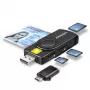 Axagon CRE-SMP2A USB smartcard- & SD/microSD/SIM PocketReader kaartlezer indoor USB Type-A/USB Type-C zwart