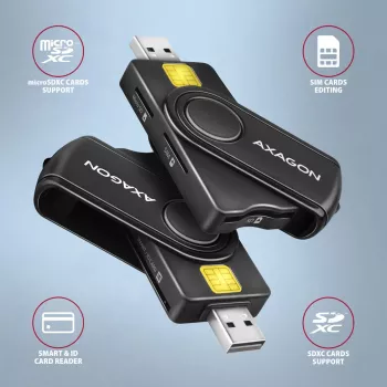 Axagon CRE-SMP2A USB smartcard- & SD/microSD/SIM PocketReader kaartlezer indoor USB Type-A/USB Type-C zwart