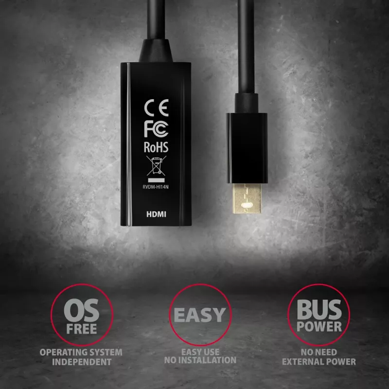 Axagon RVDM-HI14N Mini DisplayPort -> HDMI 1.4-adapter 4K/30Hz