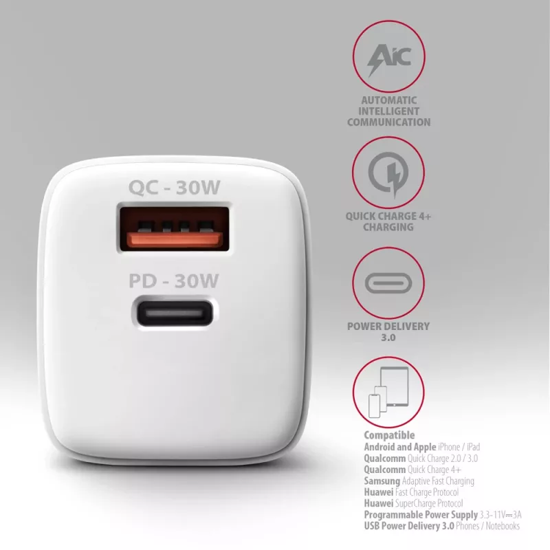 Oplader Axagon ACU-PQ30W QC3.0 30W USB-C wit