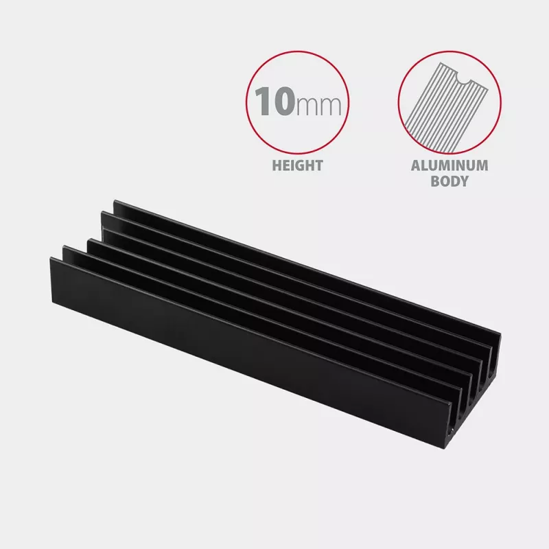 Axagon CLR-M2L10 passieve aluminium koelbody voor alle M.2 SSD's, maat 2280, 10 mm hoog.