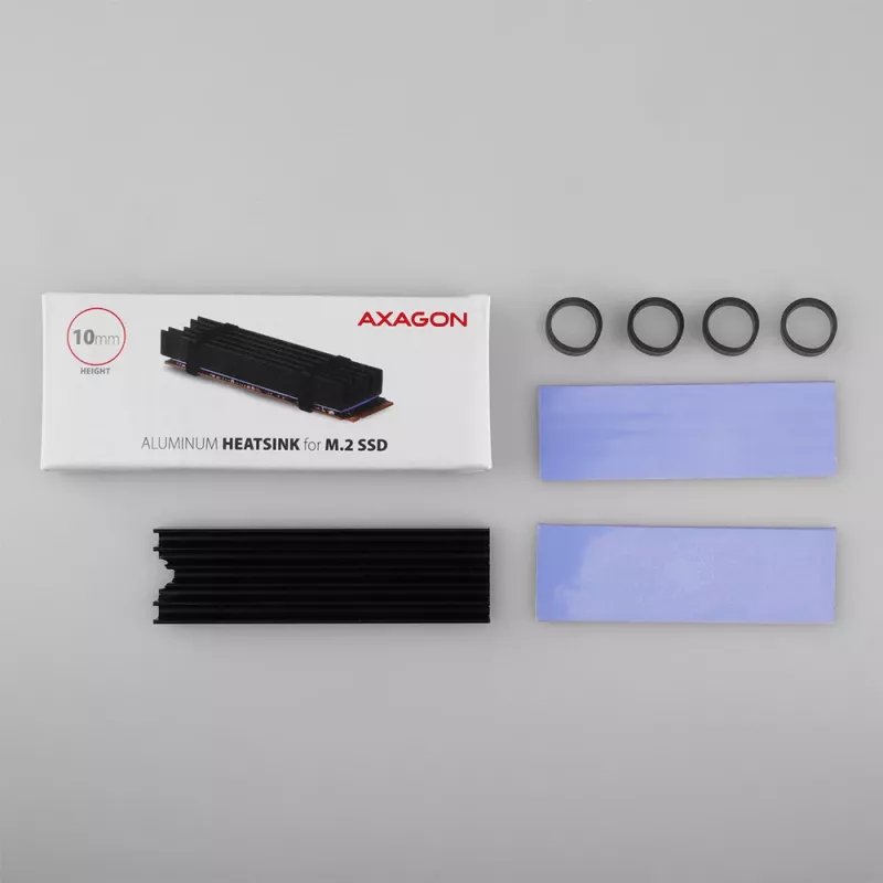 Axagon CLR-M2L10 passieve aluminium koelbody voor alle M.2 SSD's, maat 2280, 10 mm hoog.
