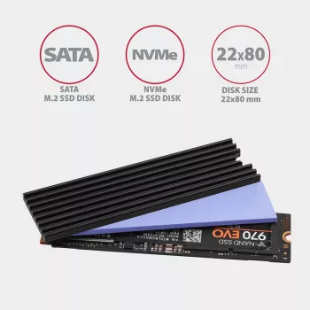 Axagon CLR-M2L3 passieve aluminium koelbody voor alle M.2 SSD's, maat 2280, hoogte 3 mm