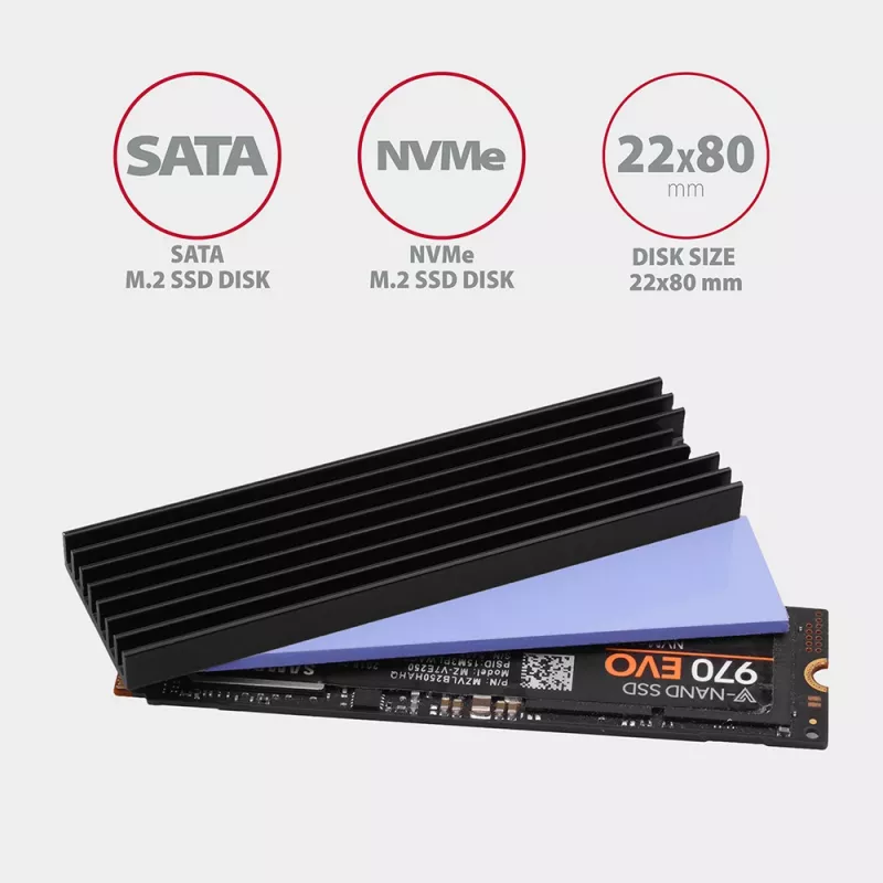 Axagon CLR-M2L6 passieve aluminium koelbody voor alle M.2 SSD's, maat 2280, hoogte 6 mm