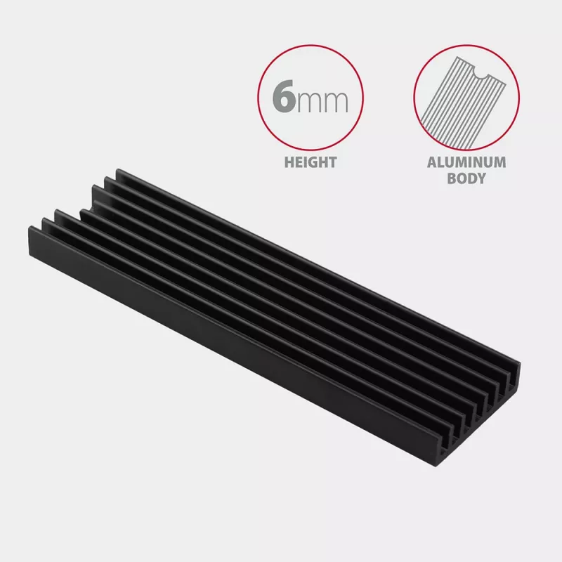 Axagon CLR-M2L6 passieve aluminium koelbody voor alle M.2 SSD's, maat 2280, hoogte 6 mm
