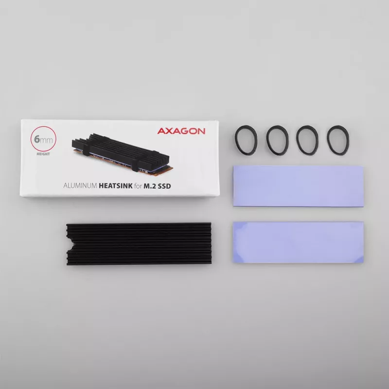 Axagon CLR-M2L6 passieve aluminium koelbody voor alle M.2 SSD's, maat 2280, hoogte 6 mm
