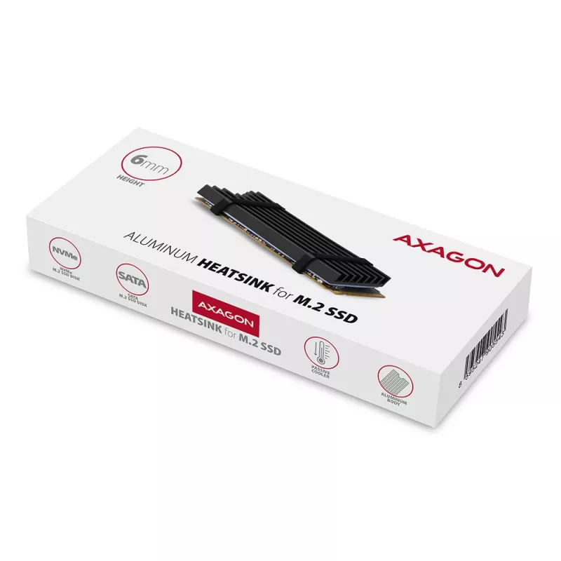Axagon CLR-M2L6 passieve aluminium koelbody voor alle M.2 SSD's, maat 2280, hoogte 6 mm