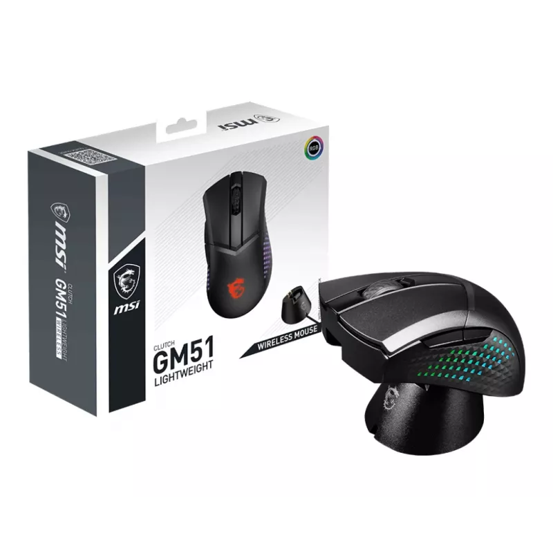 MSI CLUTCH GM51 LIGHTWEIGHT WIRELESS muis gaming rechtshandig RF + Bluetooth + USB Type-C optisch 26000 DPI
