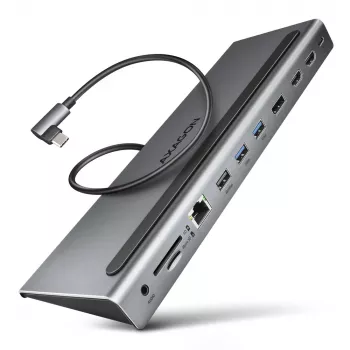 Dockingstation Axagon HMC-4KX3 USB-C 5Gbps-hub, 3x USB-A, 2x HDMI, DP, RJ-45, SD/microSD, audio, PD 100W, kabel 40cm
