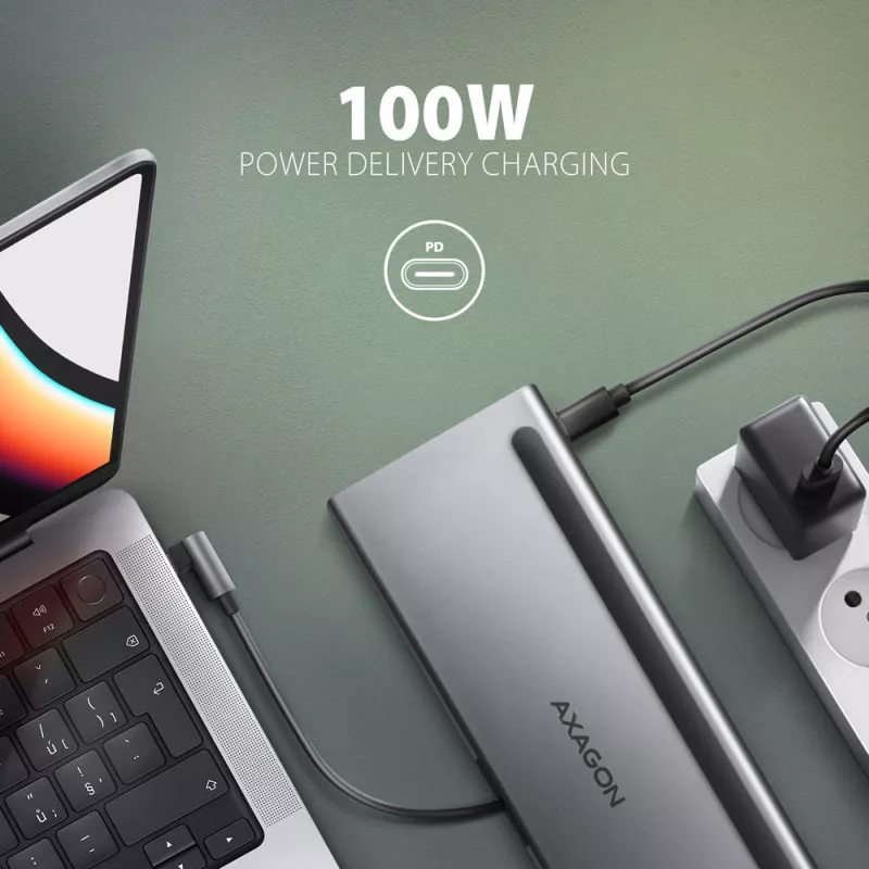 Dockingstation Axagon HMC-4KX3 USB-C 5Gbps-hub, 3x USB-A, 2x HDMI, DP, RJ-45, SD/microSD, audio, PD 100W, kabel 40cm