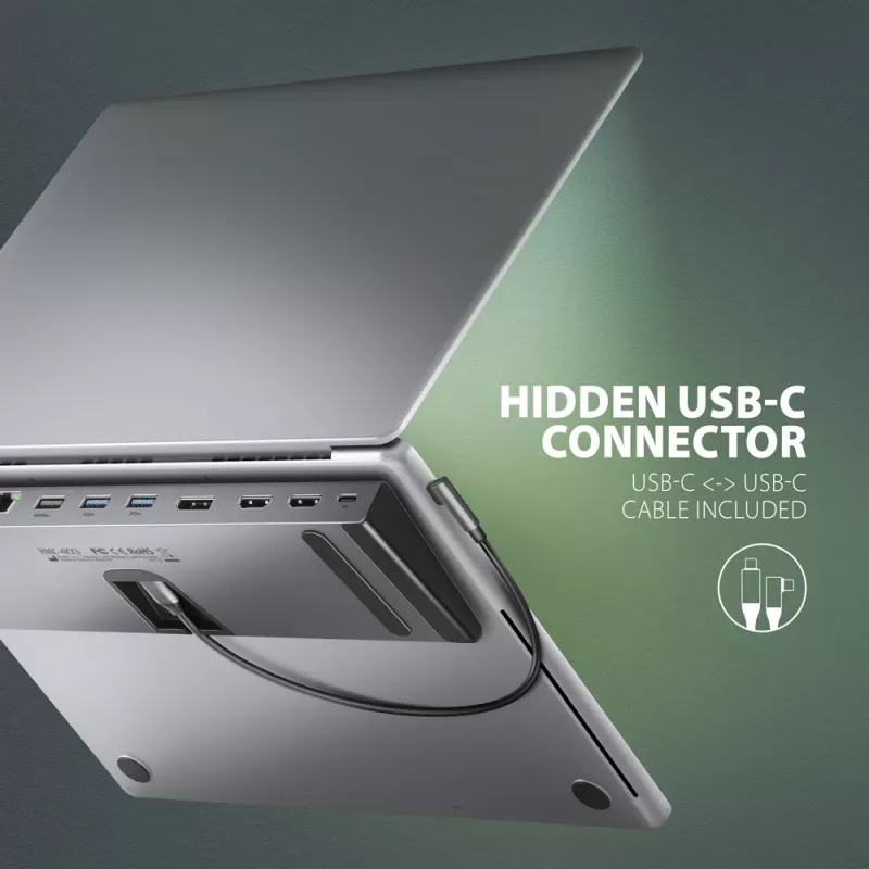 Dockingstation Axagon HMC-4KX3 USB-C 5Gbps-hub, 3x USB-A, 2x HDMI, DP, RJ-45, SD/microSD, audio, PD 100W, kabel 40cm