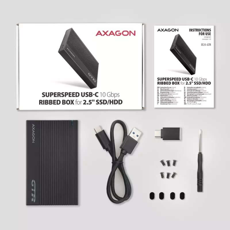 HDD/SSD-behuizing Axagon EE25-GTR USB-C 3.2 Gen 2 zwart 2,5 inch