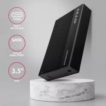 Axagon EE35-GTR USB-C 5Gbps - SATA 6G, 3.5 RIBBED box BLACK - USB Type-C HDD-behuizing 3,5 inch