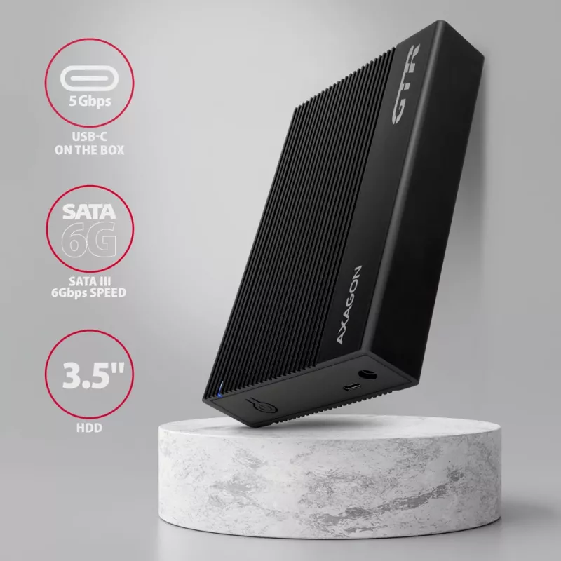 Axagon EE35-GTR USB-C 5Gbps - SATA 6G, 3.5 RIBBED box BLACK - USB Type-C HDD-behuizing 3,5 inch