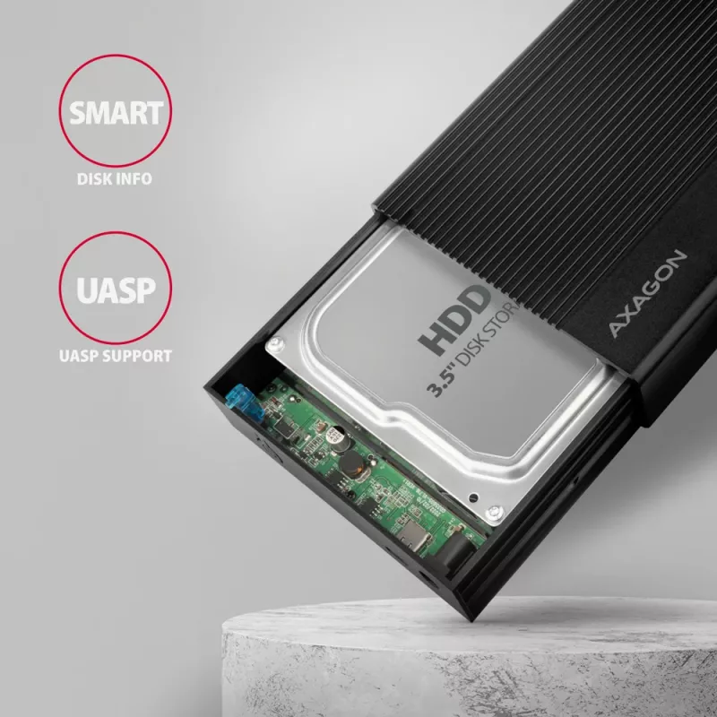 Axagon EE35-GTR USB-C 5Gbps - SATA 6G, 3.5 RIBBED box BLACK - USB Type-C HDD-behuizing 3,5 inch