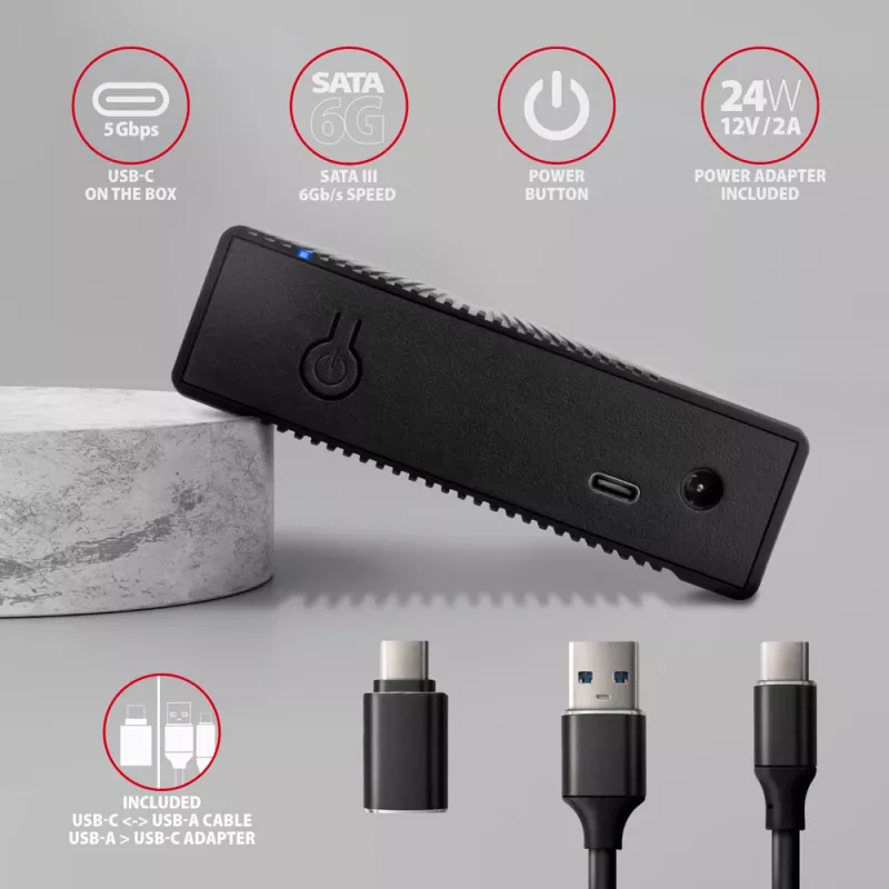 Axagon EE35-GTR USB-C 5Gbps - SATA 6G, 3.5 RIBBED box BLACK - USB Type-C HDD-behuizing 3,5 inch