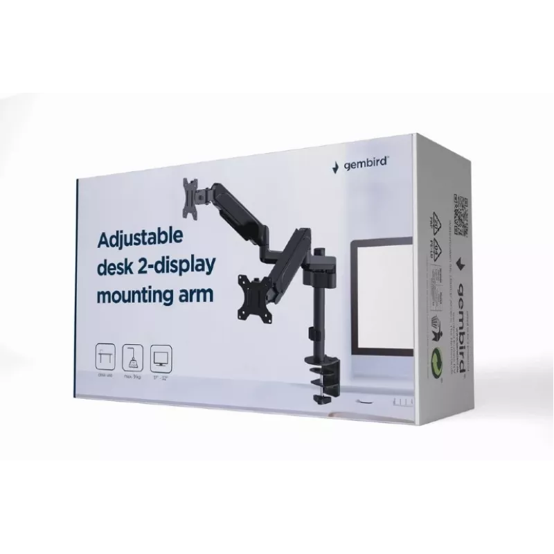 GEMBIRD verstelbare tafelbeugel voor 2 monitoren, 17–32 inch