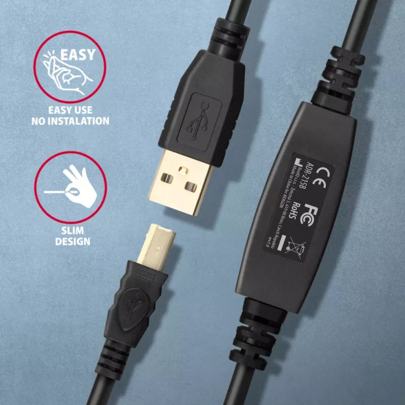 Axagon ADR-215B USB 2.0 A-M -> B-M actieve verbindings-/repeaterkabel 15 m