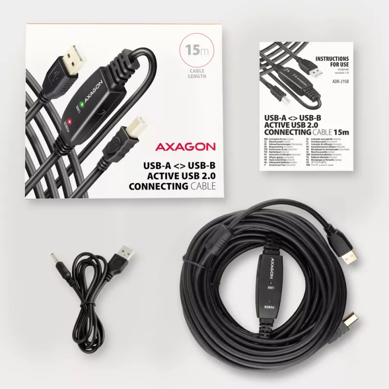 Axagon ADR-215B USB 2.0 A-M -> B-M actieve verbindings-/repeaterkabel 15 m