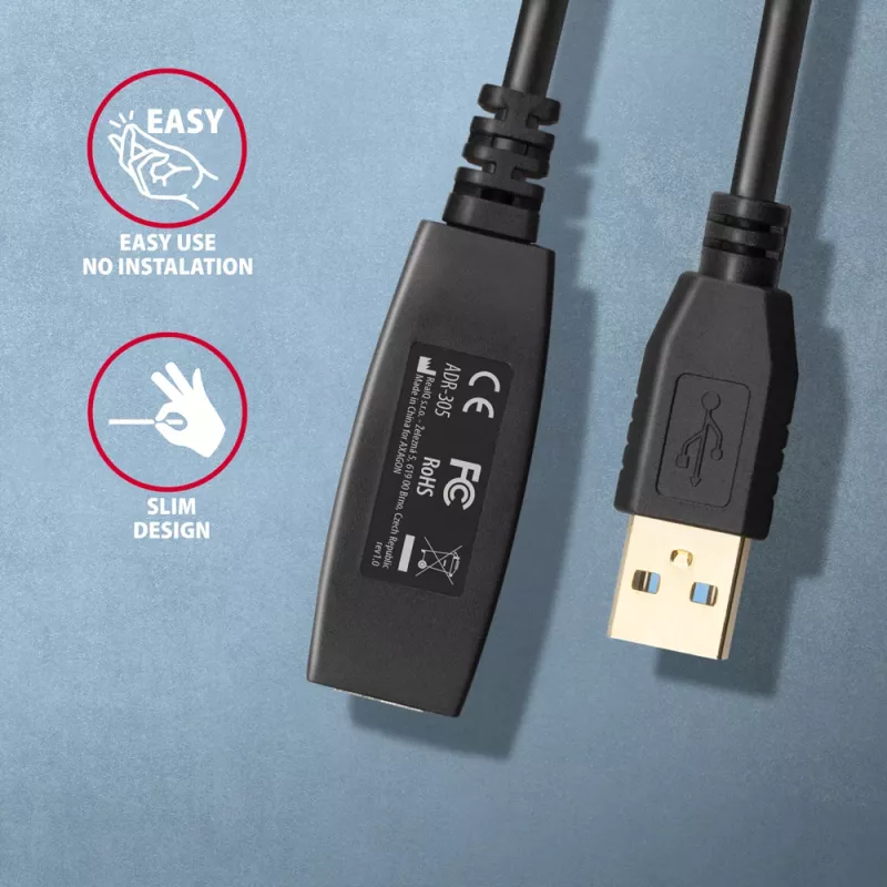 Axagon ADR-305 USB 3.2 Gen 1 A-M -> A-F actieve verleng-/repeaterkabel 5 m