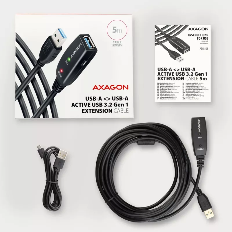 Axagon ADR-305 USB 3.2 Gen 1 A-M -> A-F actieve verleng-/repeaterkabel 5 m