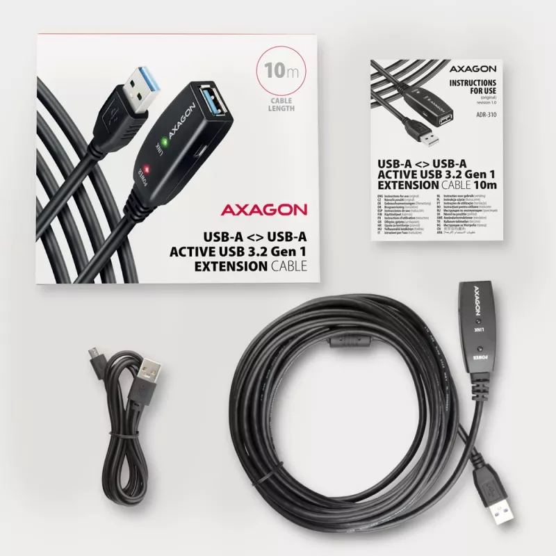 Axagon ADR-310 USB 3.2 Gen 1 A-M -> A-F actieve verleng-/repeaterkabel 10m