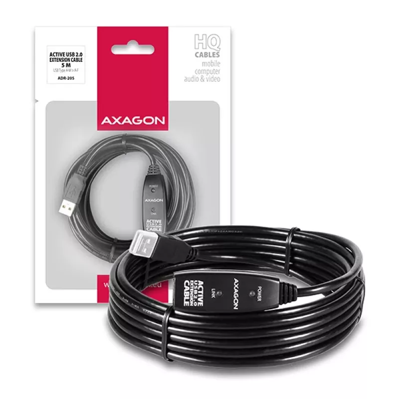 Axagon ADR-205 USB 2.0 A-M -> A-F actieve verleng-/repeaterkabel 5m