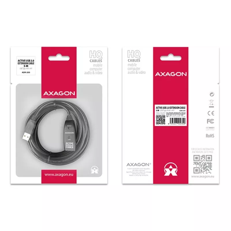 Axagon ADR-205 USB 2.0 A-M -> A-F actieve verleng-/repeaterkabel 5m
