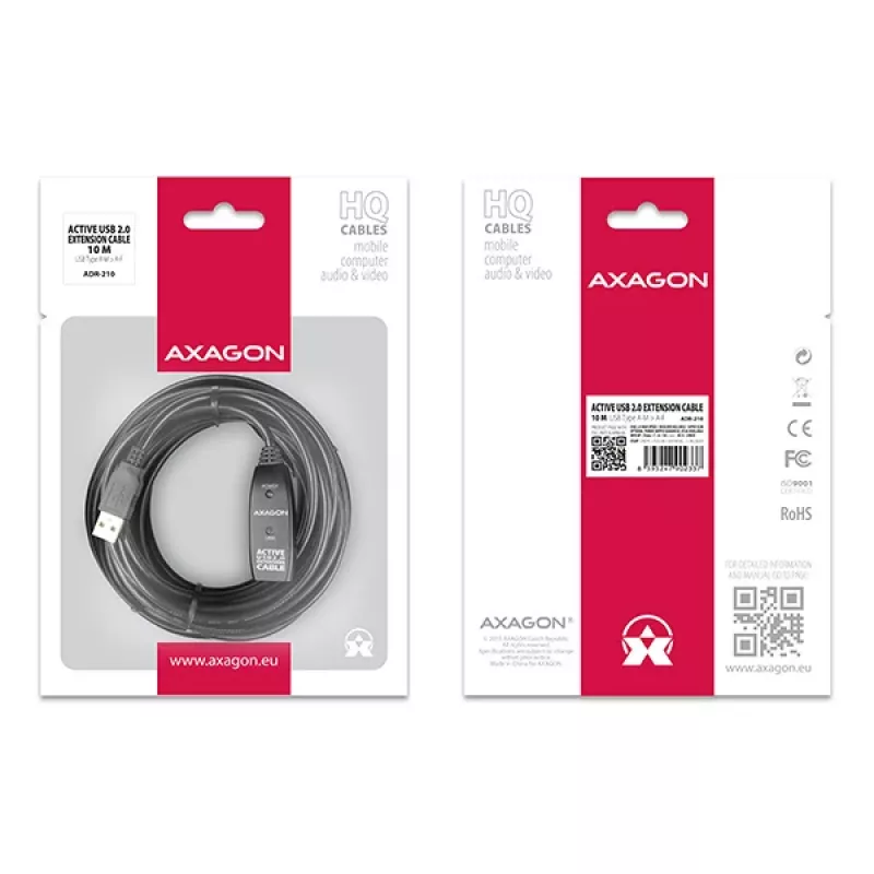Axagon ADR-210 USB 2.0 A-M -> A-F actieve verleng-/repeaterkabel 10 m