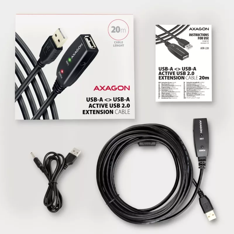 Axagon ADR-220 USB 2.0 A-M -> A-F actieve verleng-/repeaterkabel 20 m