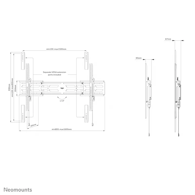 Neomounts WL30S-950BL19 zware wandsteun 55-115 inch - vast - vergrendelbaar - liggend en staand