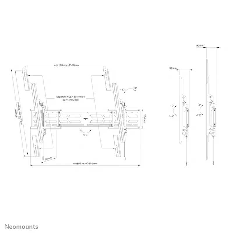 Neomounts WL35S-950BL19 zware wandsteun 55-115 inch - kantelbaar - vergrendelbaar - staand en liggend